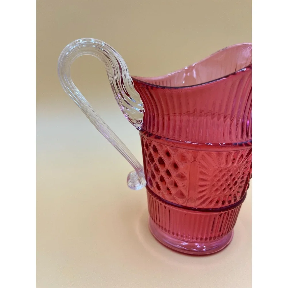 Vintage Fenton Cranberry Glass Creamer: Raised Design, Red Glass